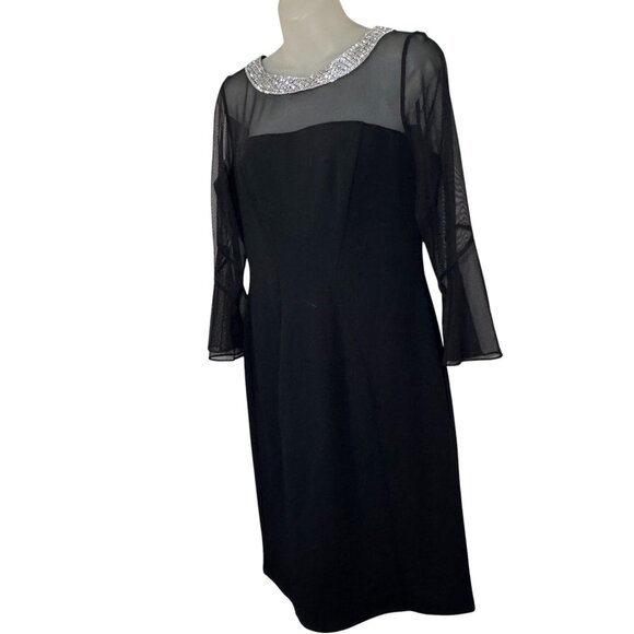 $199 Alex Evenings Embellished Illusion Sheath Dress, BLACK size 8 New - Picture 3 of 8